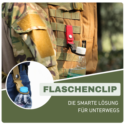 Gurtband-Schnalle mit Flaschenhalter – griffbereit und platzsparend
