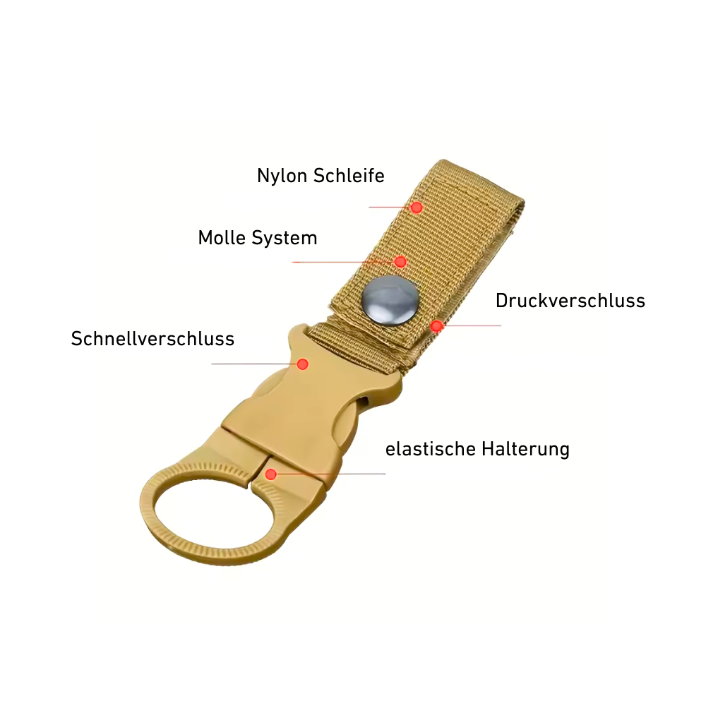 Gurtband-Schnalle mit Flaschenhalter – griffbereit und platzsparend
