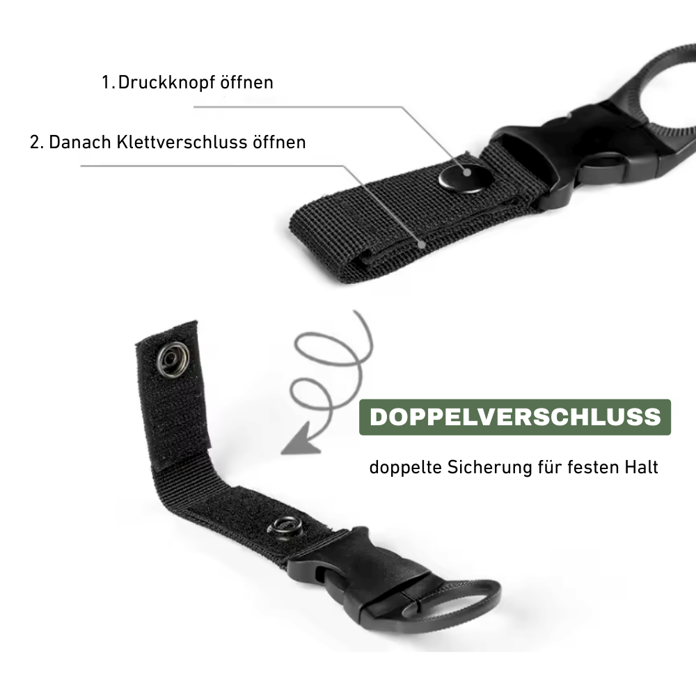 Gurtband-Schnalle mit Flaschenhalter – griffbereit und platzsparend