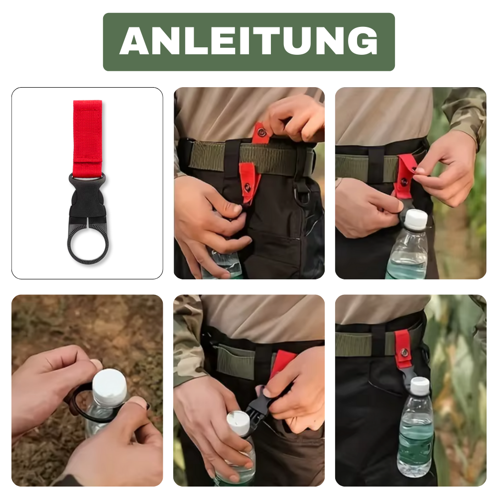 Gurtband-Schnalle mit Flaschenhalter – griffbereit und platzsparend