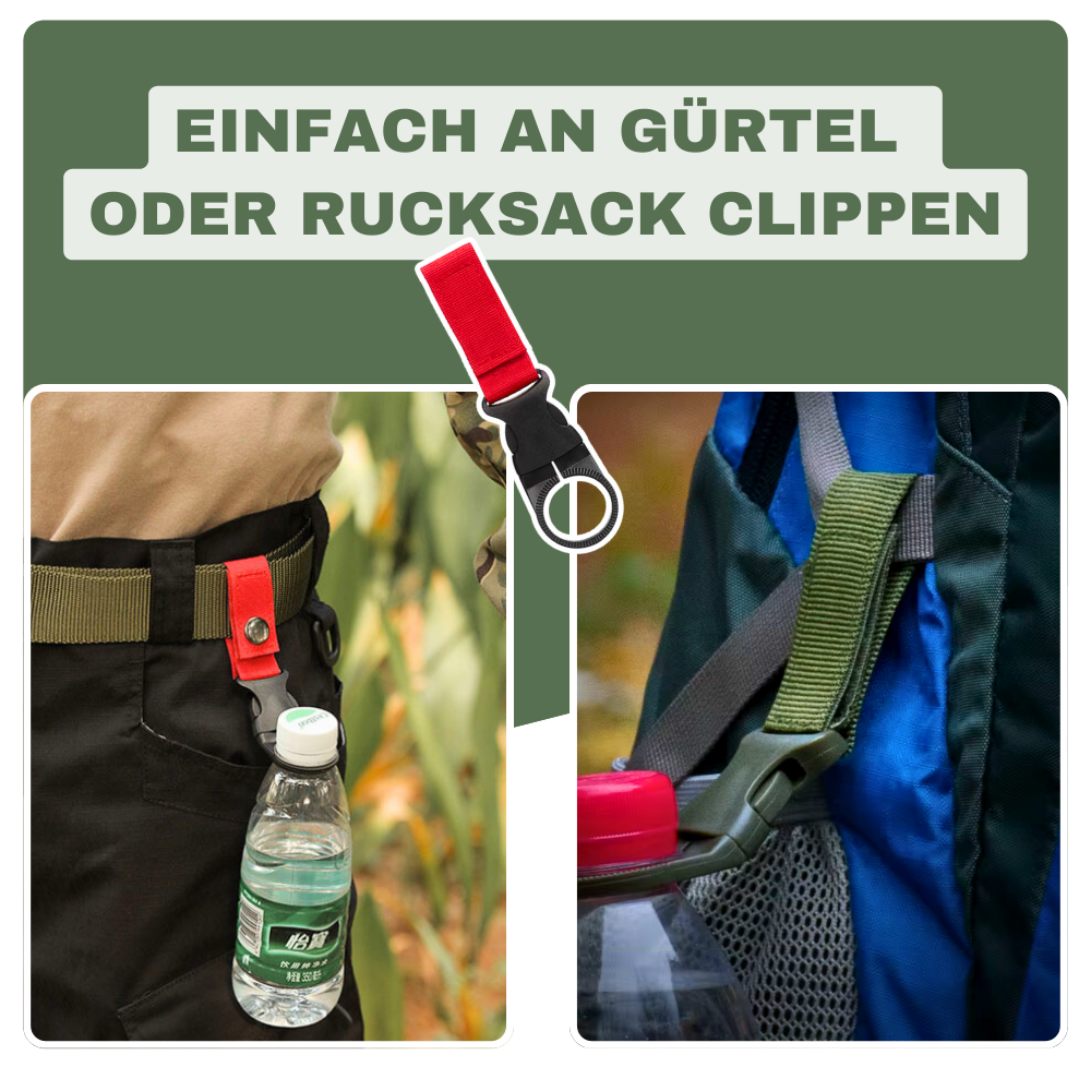 Gurtband-Schnalle mit Flaschenhalter – griffbereit und platzsparend