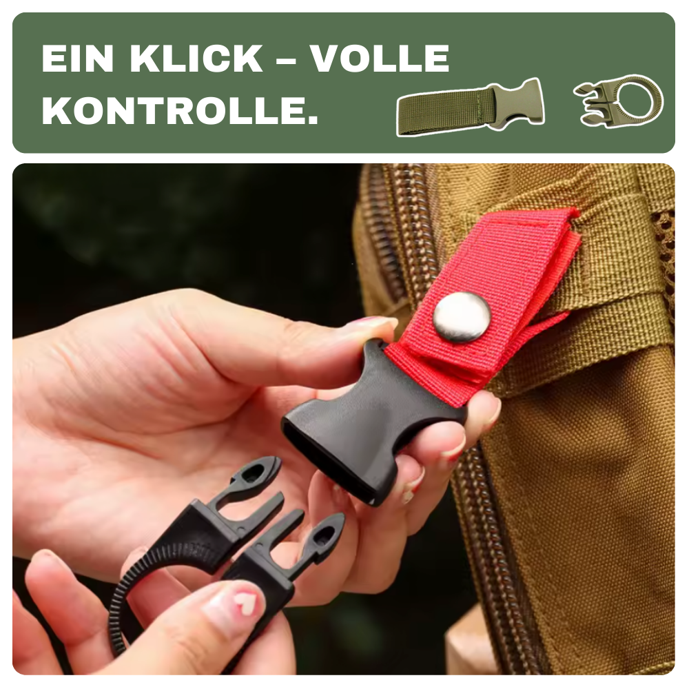 Gurtband-Schnalle mit Flaschenhalter – griffbereit und platzsparend