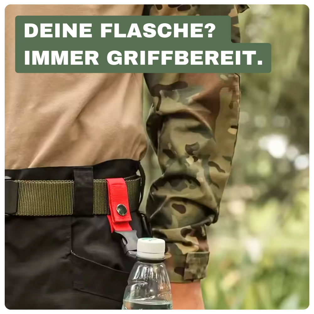 Gurtband-Schnalle mit Flaschenhalter – griffbereit und platzsparend